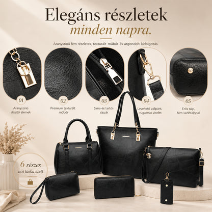 Dollcini Women's Handbag Set – 6-Piece Elegant Faux Leather Bag Set