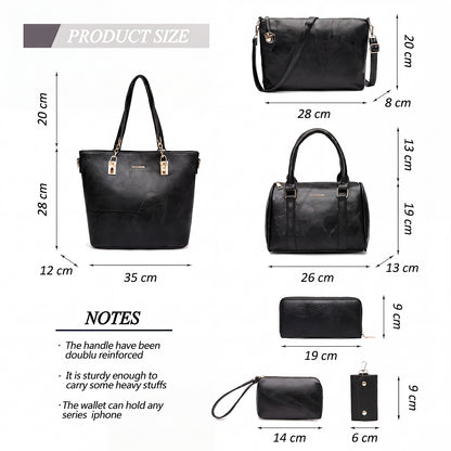Dollcini Women's Handbag Set – 6-Piece Elegant Faux Leather Bag Set