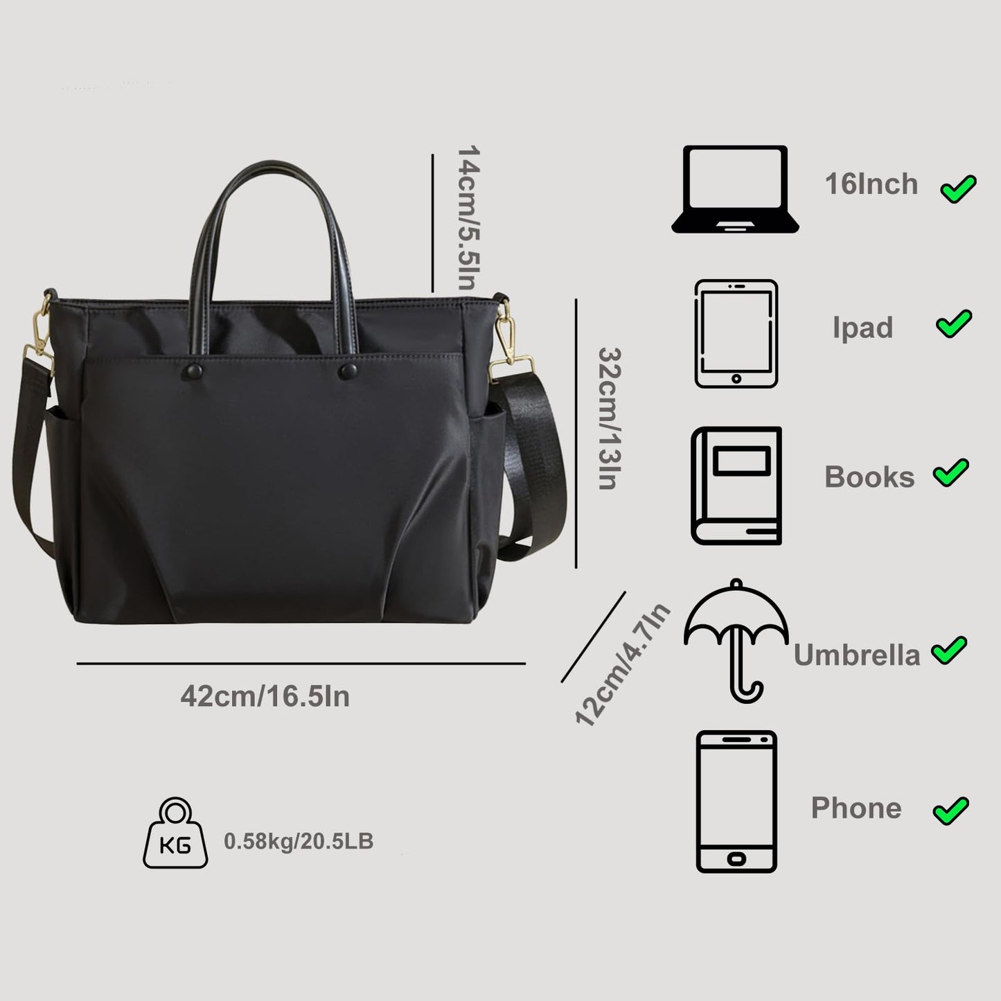 Dollcini vízlepergető női laptop táska 16 colos rekesszel – nagy kapacitású nylon válltáska