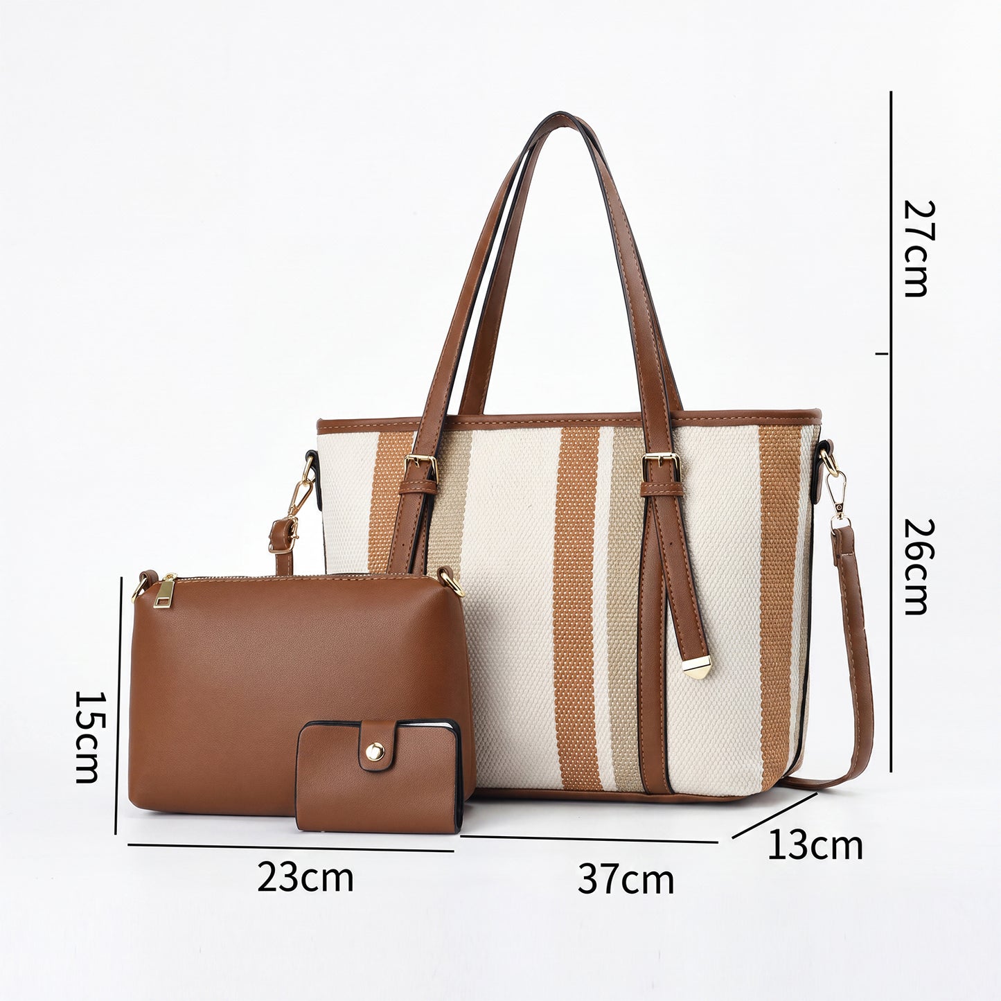Dollcini Women's Large Nylon Tote Handbag Set – With Cosmetic Bag and Card Holder, Contrasting Design