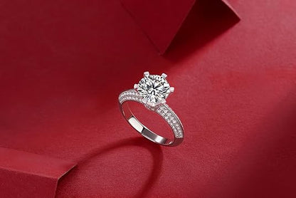 Dollcini Klasszikus Hatkarmos Moissanite Gyűrű Köves Díszítéssel és GRA Igazolással – 1, 2 és 3 Karátos Változatban