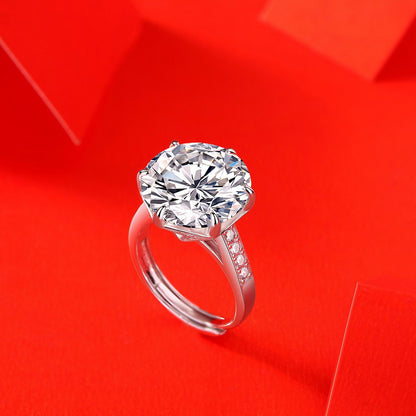 Dollcini 10 Karátos Moissanite Gyűrű – 925 Ezüst, Klasszikus Hatkarmos Foglalat (Állítható Méret)