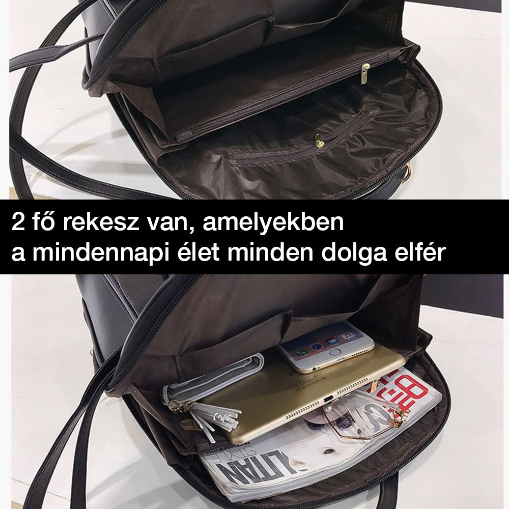 Dollcini Elegáns Fekete Női Hátizsák – Kompakt Műbőr Táska Macis Dísszel